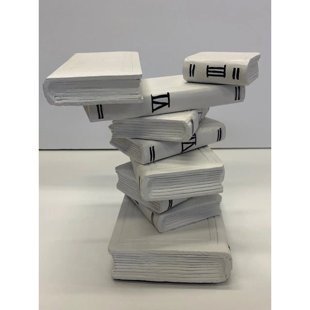 Wood Painted Black and White Stack of Books Side Table For Sale - Image 7 of 10
