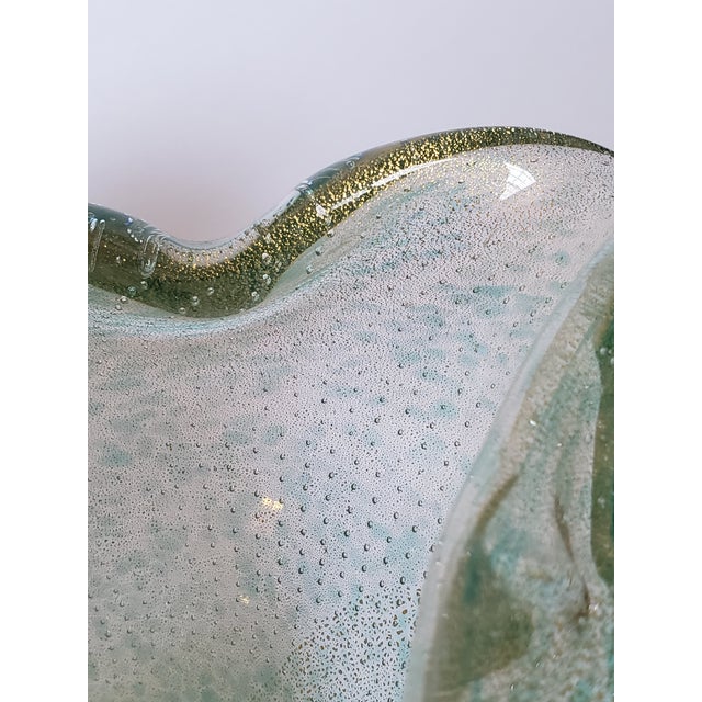 1950s Archimede Seguso Murano Glass Leaf Bowl Green Gold Bullicante For Sale - Image 12 of 17