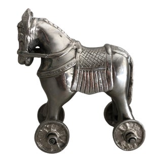 Early 20th Century Small Metal Horse on Wheels Sculpture/Toy, Made in India For Sale
