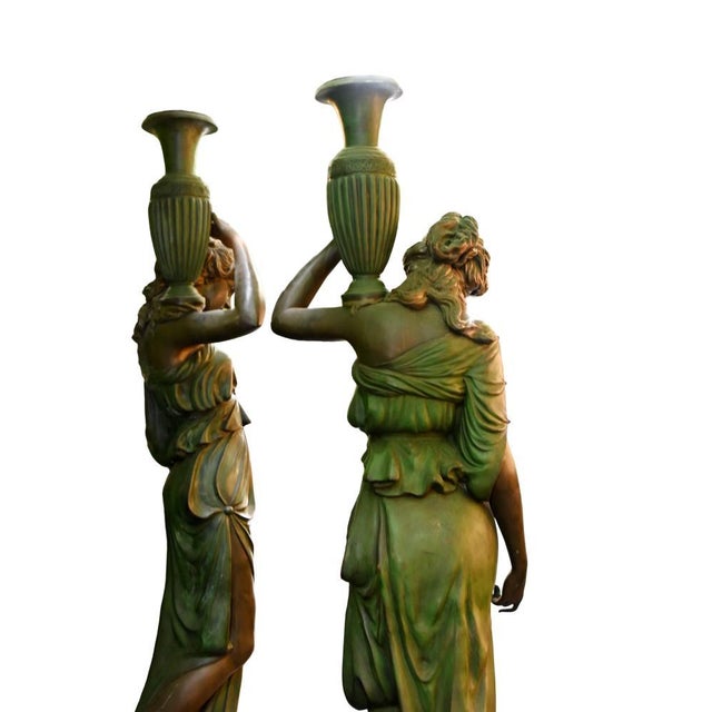 Metal Maiden Garden Statues Urn in Bronze, Set of 2 For Sale - Image 7 of 8