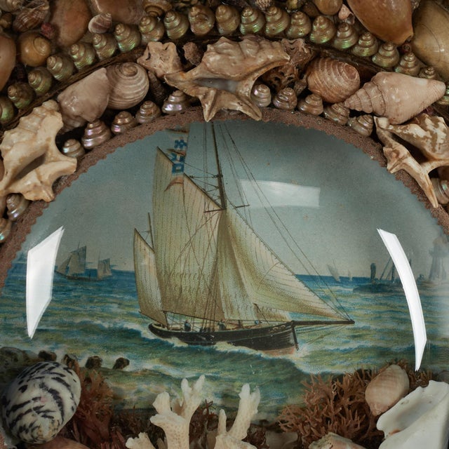 Blue Antique Sailors Valentine With Schooner For Sale - Image 8 of 9