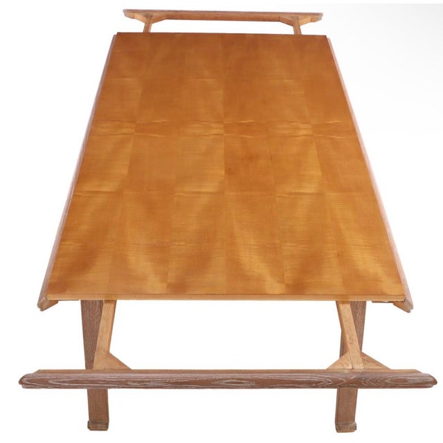 French Art Deco Dining Table by Claude Olivier Meerson, 1937. Sycamore Top With Cerused Oak Base For Sale - Image 4 of 7