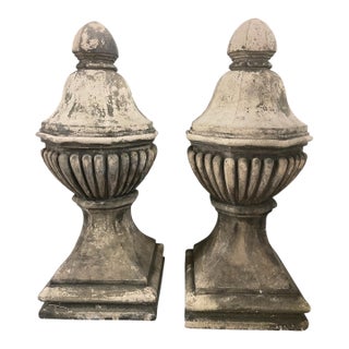 Pair of Large Vintage Weathered Garden Finials For Sale