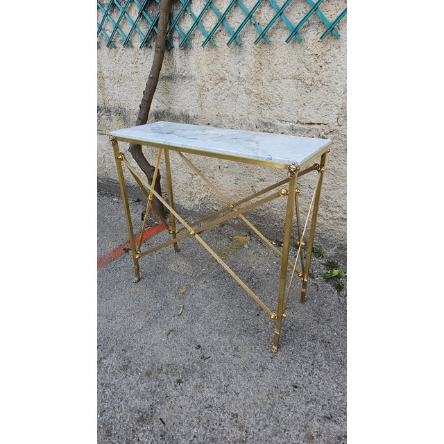 Lionhead Console Table in White Marble and Brass For Sale - Image 3 of 18