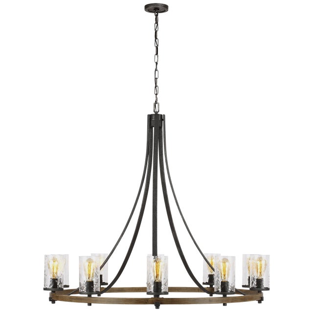 Rustic Sean Lavin By Visual Comfort Studio Angelo Large Chandelier in Distressed Weathered Oak / Slate Grey Metal For Sale - Image 3 of 3