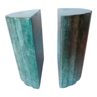 1980s Serpentine Marble Pair of Columnar Book Ends - 2 Pieces For Sale