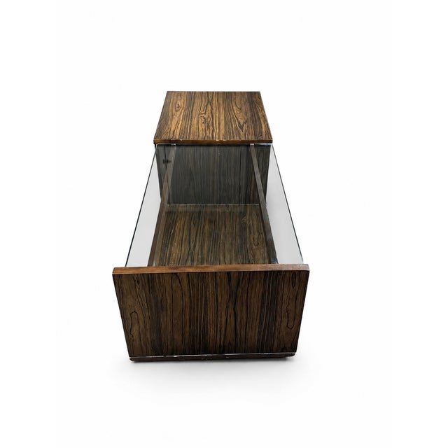 Vintage Art Deco Revival Figured-Wood and Glass Storage Coffee Table For Sale - Image 4 of 12