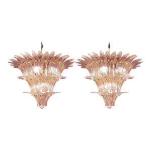 Mid-Century Modern Pink “Palmette” Murano Glass Chandeliers - a Pair