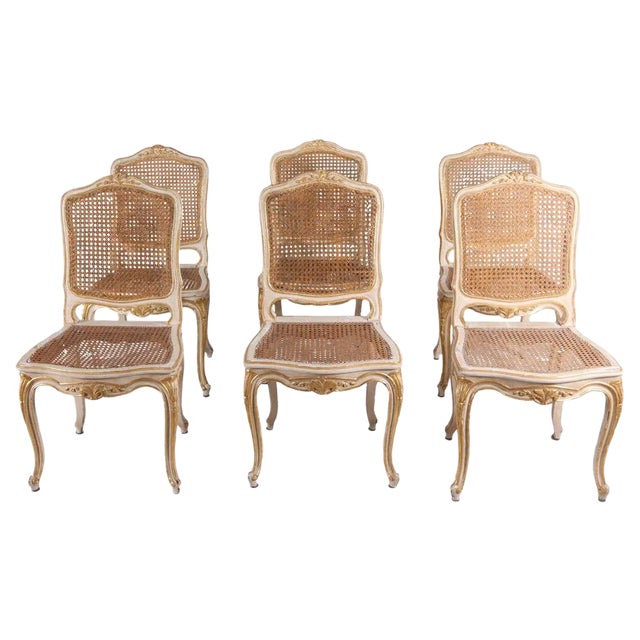 19th Century French Ivory-Painted & Parcel-Gilt Chairs, Set of 6 For Sale