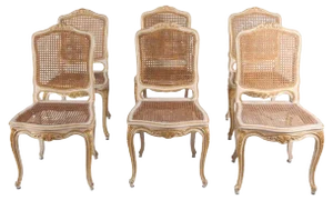 19th Century French Ivory-Painted & Parcel-Gilt Chairs, Set of 6