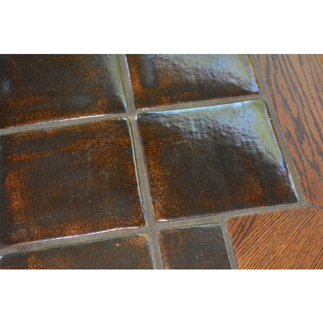 Vintage 1970's Mid Century Wood & Brown Glazed Tiled Top Octagonal Coffee Table Germany For Sale - Image 4 of 15