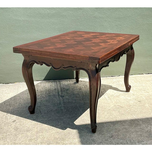 Early 20th Century Vintage Herringbone Extendable Dining Table For Sale - Image 5 of 18