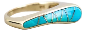 Vintage Modernist 14k Gold & Turquoise Cabochon Cocktail Ring