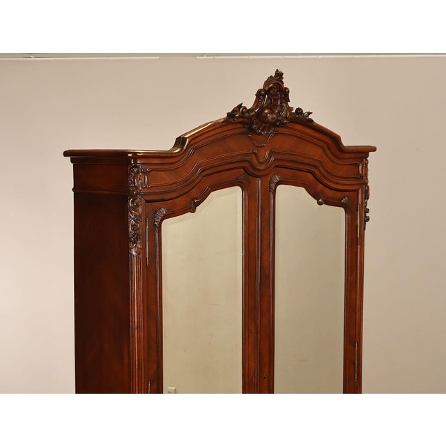 French Louis XV Style Antique Carved Mahogany Mirrored Armoire For Sale - Image 11 of 18