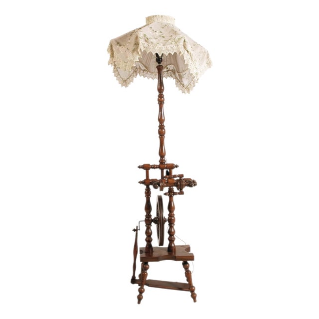 Tyrolean Wooden Spinning Wheel Floor Lamp, 1800s For Sale