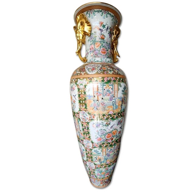 Pair of Monumental Mid-20th Century Chinese Famille Rose Palace Vases For Sale - Image 4 of 17
