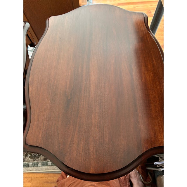 Brown Vintage Lyre Base End Tables - Pair of Carved Mahogany Tone Harp Side Tables For Sale - Image 8 of 11