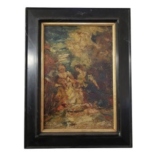 Adolphe Monticelli (1824–1886), Signed Oil on Canvas, Three Ladies in a Park & Expert Certificate For Sale