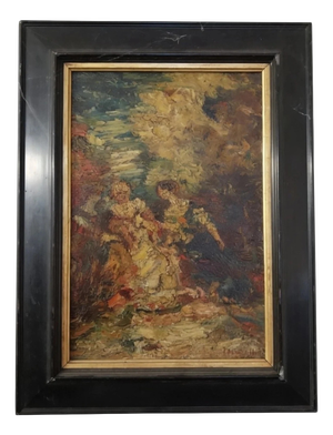 Adolphe Monticelli (1824–1886), Signed Oil on Canvas, Three Ladies in a Park & Expert Certificate