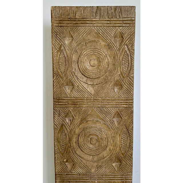 Original retail $1050, stylish Revelation Tribal Mango Wood Small Forebearers Etching Sculpture, black metal base,...