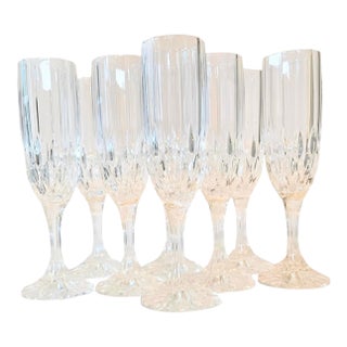 Vintage French Crystal Champagne Flutes- Set of Eight For Sale