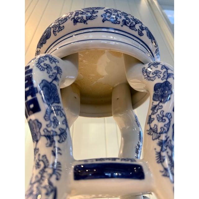Vintage Blue & White Porcelain Pedestal Stand For Sale - Image 9 of 12