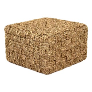Woven Seagrass Basketweave Pouf, Small For Sale