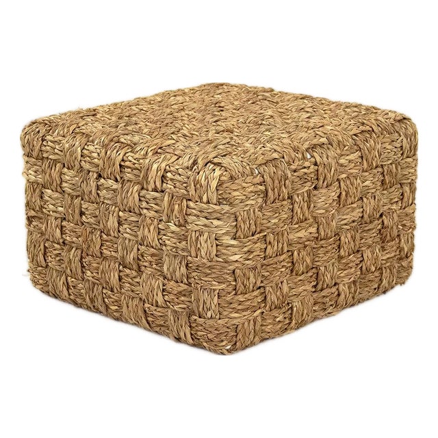 Woven Seagrass Basketweave Pouf, Small For Sale