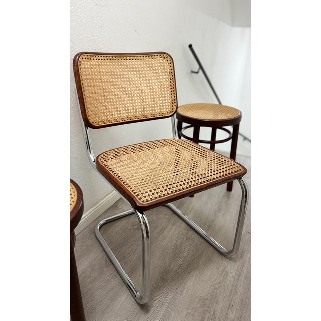 Brown Model S32 Dining Chair with Woven Cane and Brown Wood Frame by Marcel Breuer for Thonet, 1981, Set of 4 For Sale - Image 8 of 15