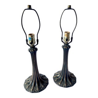Bronze Art Nouveau Tiffany Style Table Lamps - a Pair For Sale