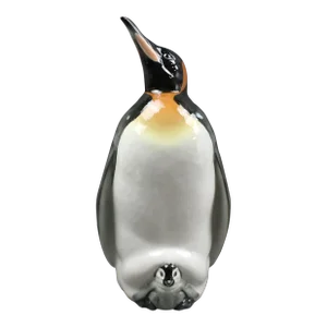 Mid 20th Century Hutschenreuther Germany Vintage Porcelain Penguin With Baby Sculpture Figure
