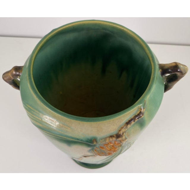Roseville Pinecone Art Pottery Vase, Green Glaze, American Art Deco, Circa 1930 For Sale In Miami - Image 6 of 13