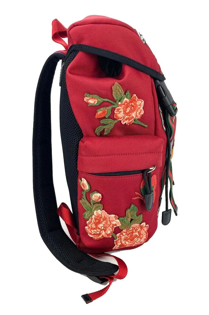 Gucci Floral Print Backpack with Red Accents NEW Gucci Ophidia Floral GG Supreme Summer White Leather  main image 2