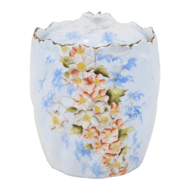 Vintage Vistorian Porcelain Canister With Floral & Gold Accents For Sale - Image 9 of 9