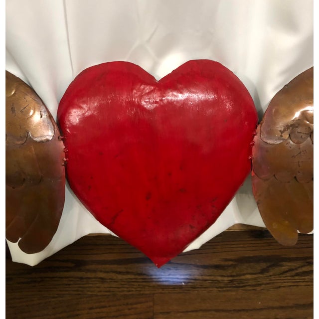 Large Vintage Metal Winged Flying Heart Wall Decor For Sale - Image 4 of 8