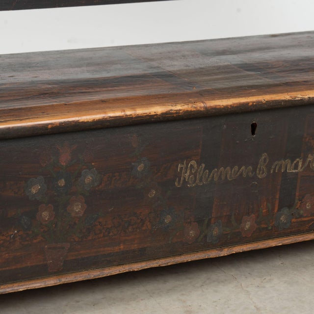 Brown Original Hand-Painted Hungarian Pine Folk Art Storage Bench Circa 1890-1920 For Sale - Image 8 of 13