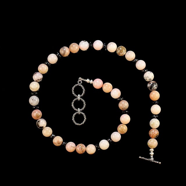 Traditional Pink Peruvian Opal Necklace Accented With Black Onyx Accents For Sale - Image 3 of 6