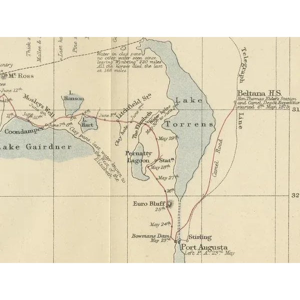 Map of the 4000km Exploration of Ernest Giles from Beltena to Perth, 1875 For Sale - Image 4 of 7