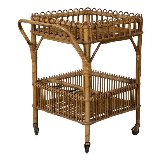 Vintage Bamboo Bar Trolley, Italy, 1960s For Sale