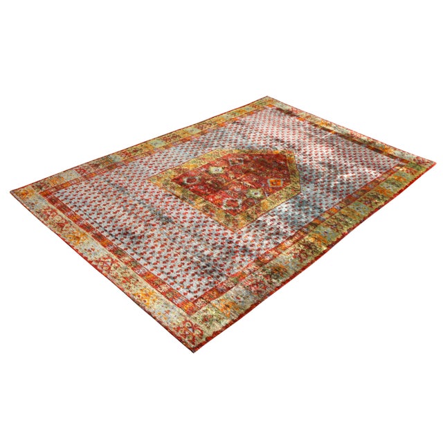 Rug & Kilim Anatolian Style Pure Silk Rug Blue Gold and Red Geometric Pattern by Rug & Kilim For Sale - Image 4 of 6