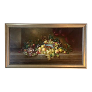 1990s Severin Roesen Original Fruit Still Life Oil Painting, Framed For Sale