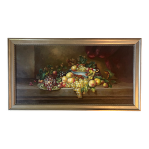 1990s Severin Roesen Original Fruit Still Life Oil Painting, Framed