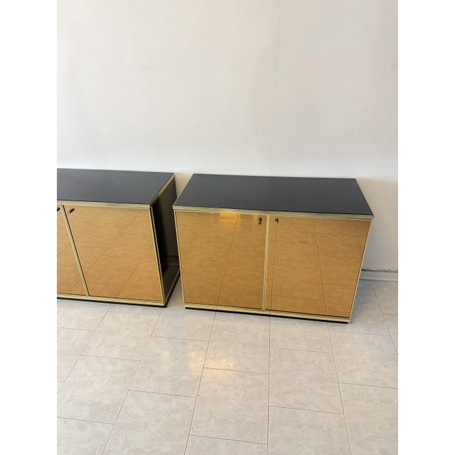 Gold Mirrored Glass and Brass Storage Units attributed to Renato Zevi, 1970s, Set of 2 For Sale - Image 6 of 18