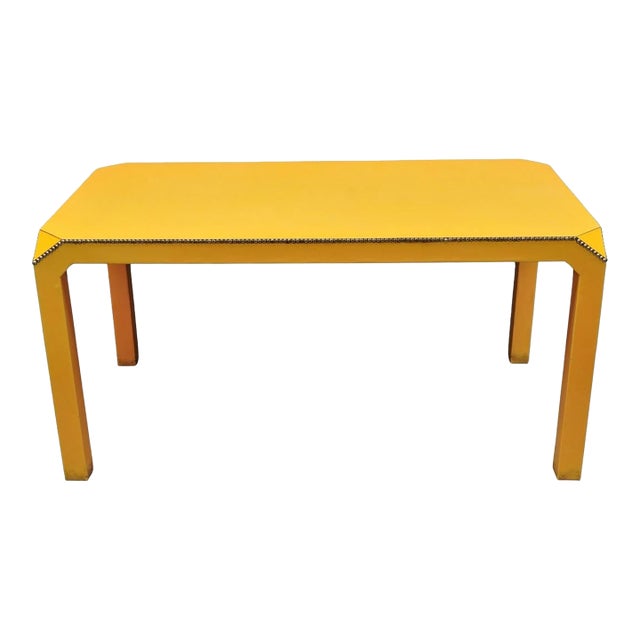 Vintage Hollywood Regency Orange Vinyl Laminate Parsons Style Dining Table Desk For Sale
