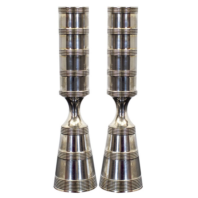 Mid-Century Danish Silver Candleholders by Jens Quistgaard for Dansk Design, 1960s, Set of 2 For Sale
