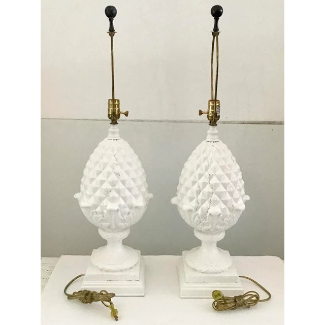 1960s Pineapple Table Lamps in Fresh White Finish- a Pair For Sale - Image 5 of 10