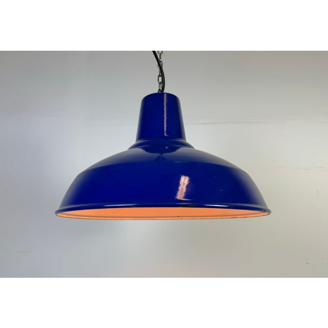 Industrial Blue Enamel Factory Pendant Lamp, 1960s For Sale - Image 9 of 17