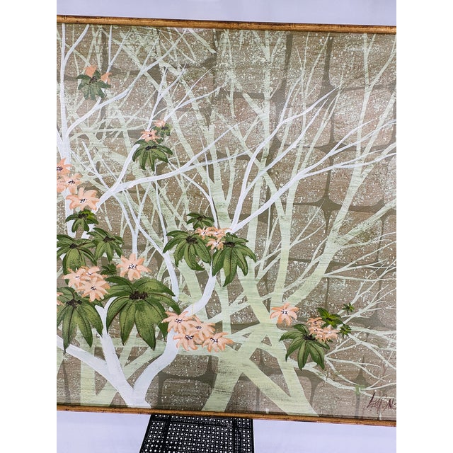 Wood Massive Mid-Century Modern Lee Reynolds Botanical Oil Painting in Gold Gilt Faux Bamboo Wood Frame For Sale - Image 7 of 15