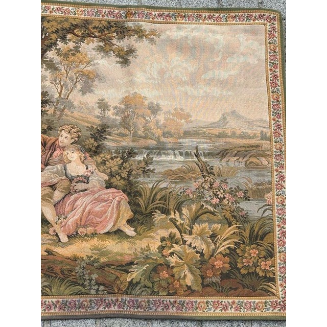Exquisite French tapestry from the mid-20th century, featuring a beautiful design titled « Rendez-vous galant » ( Gallant...