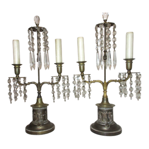 Pair of Antique Ef Caldwell Empire Style Ornate Gilt Bronze Crystal Table Lamps